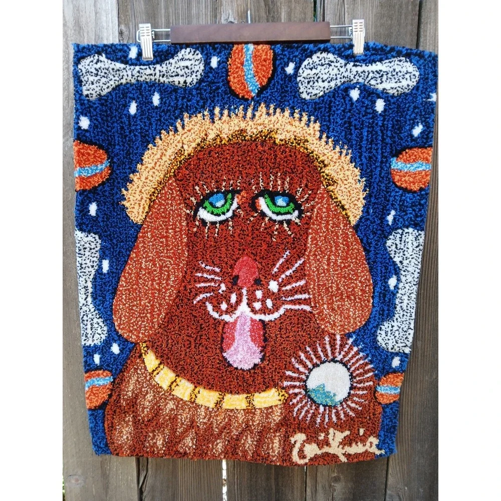 Large Punch‎ Needle Piece Angelic Dog With Halo With Blue Sky